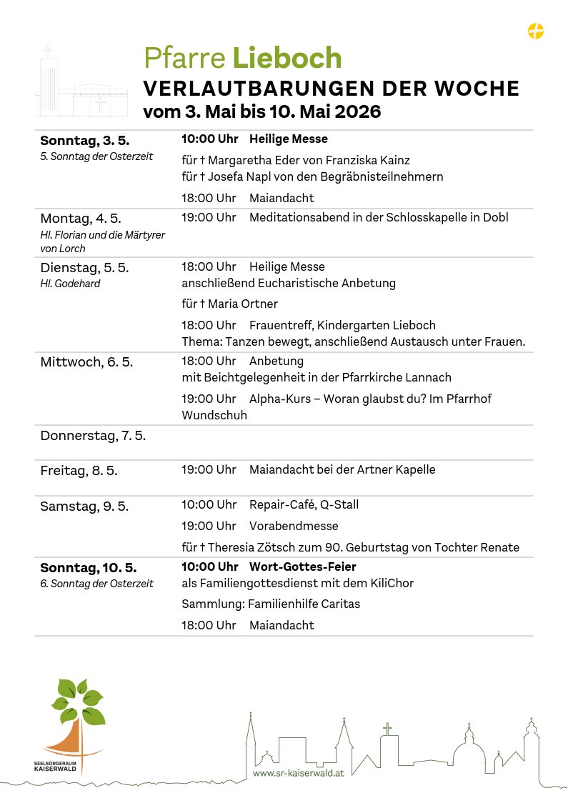 Verlautbarungen der Woche So, 3. 5.–So, 10. 5. 2026