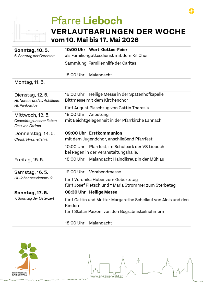Verlautbarungen der Woche So, 10. 5.–So, 17. 5. 2026