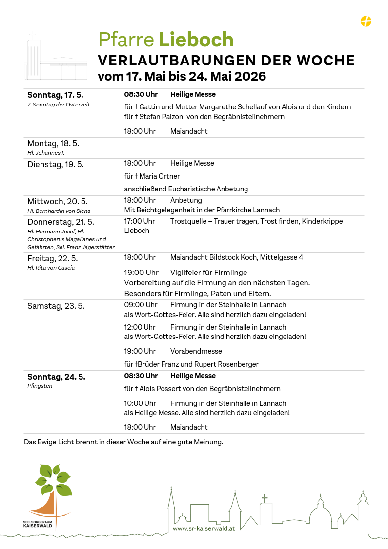 Verlautbarungen der Woche So, 17. 5.–So, 24. 5. 2026