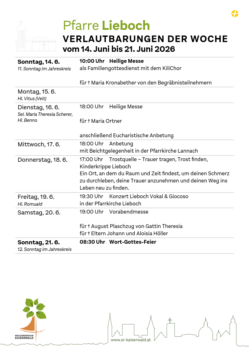Verlautbarungen der Woche So, 14. 6.–So, 21. 6. 2026
