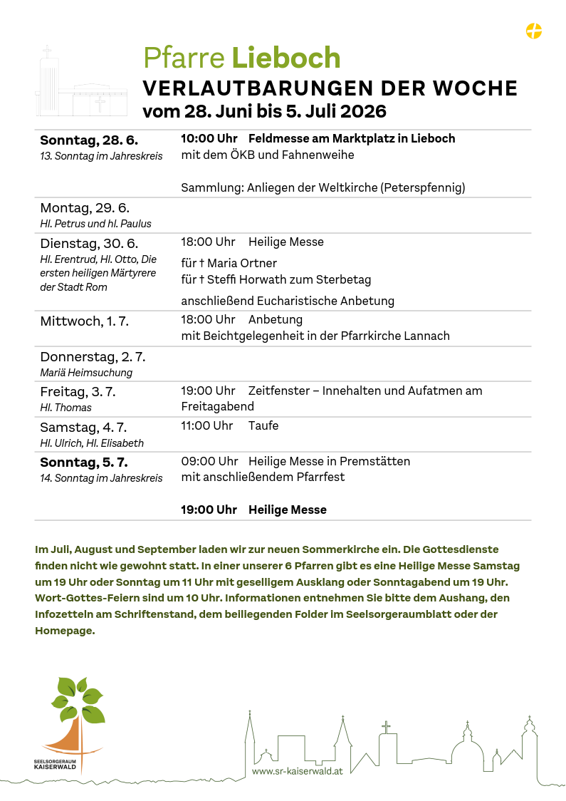 Verlautbarungen der Woche So, 28. 6.–So, 5. 7. 2026