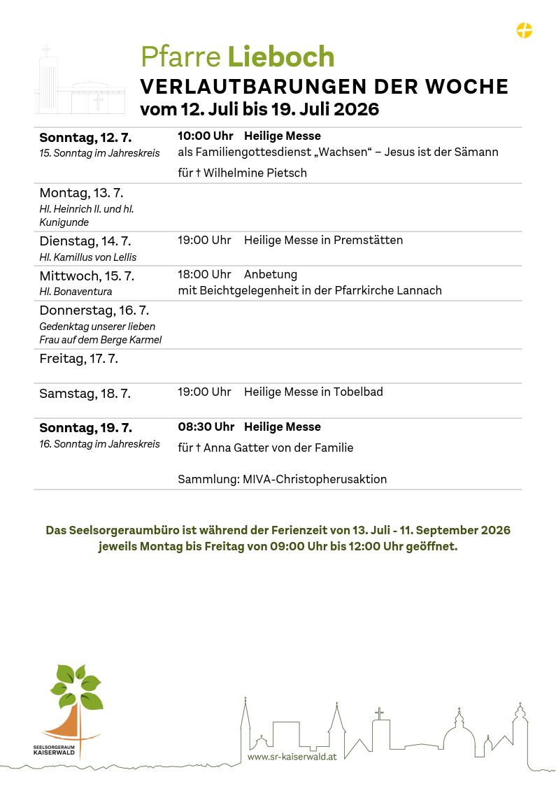 Verlautbarungen der Woche So, 12. 7.–So, 19. 7. 2026