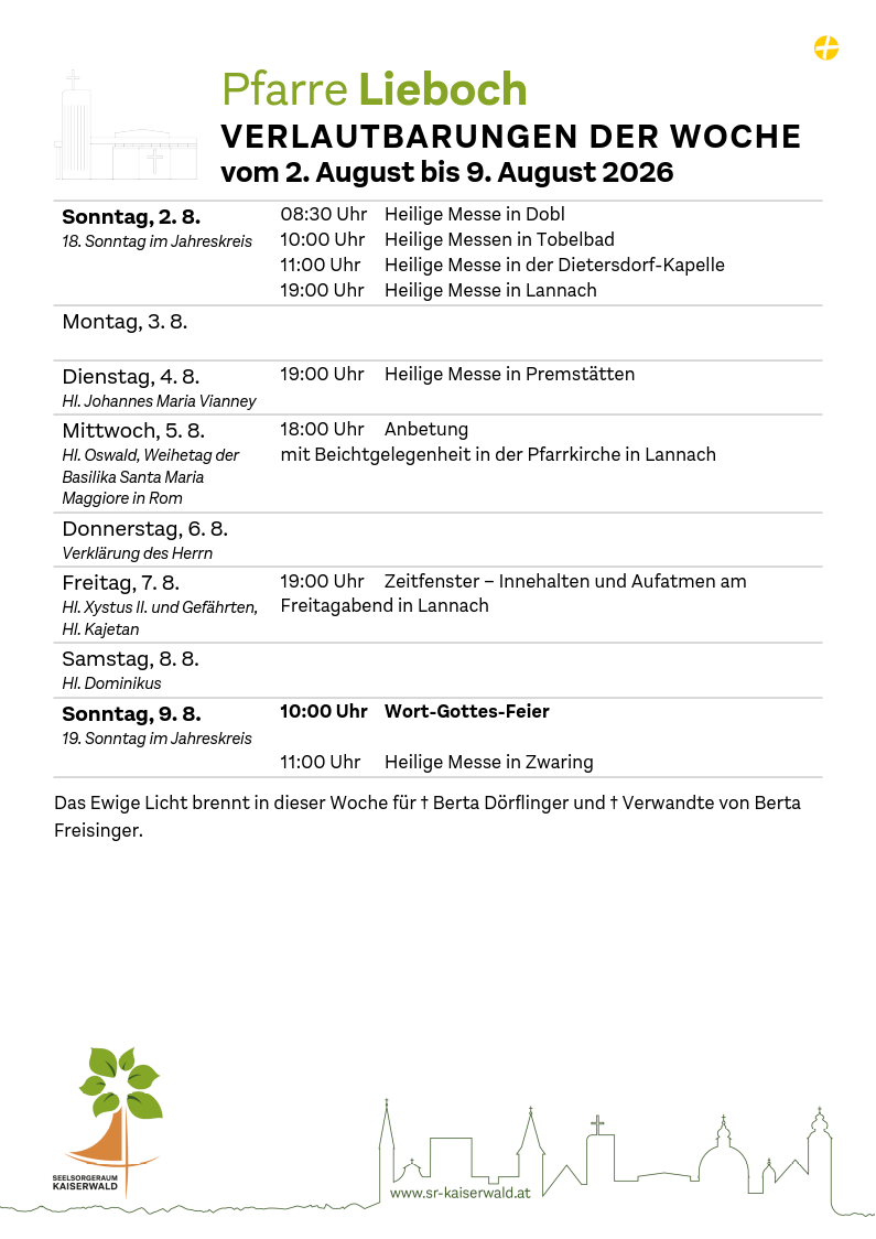 Verlautbarungen der Woche So, 2. 8.–So, 9. 8. 2026