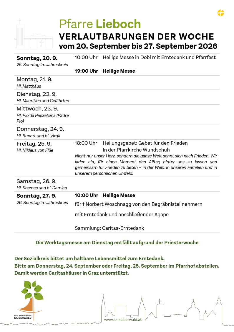 Verlautbarungen der Woche So, 20. 9.–So, 27. 9. 2026