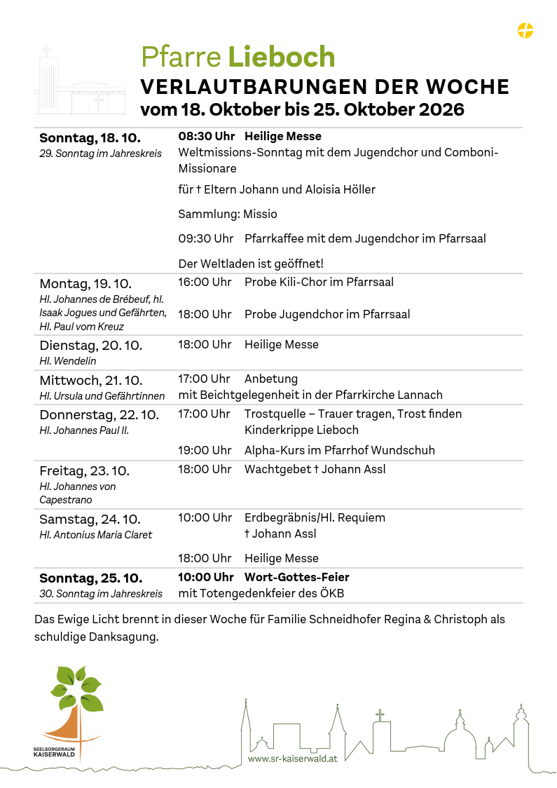 Verlautbarungen der Woche So, 18. 10.–So, 25. 10. 2026