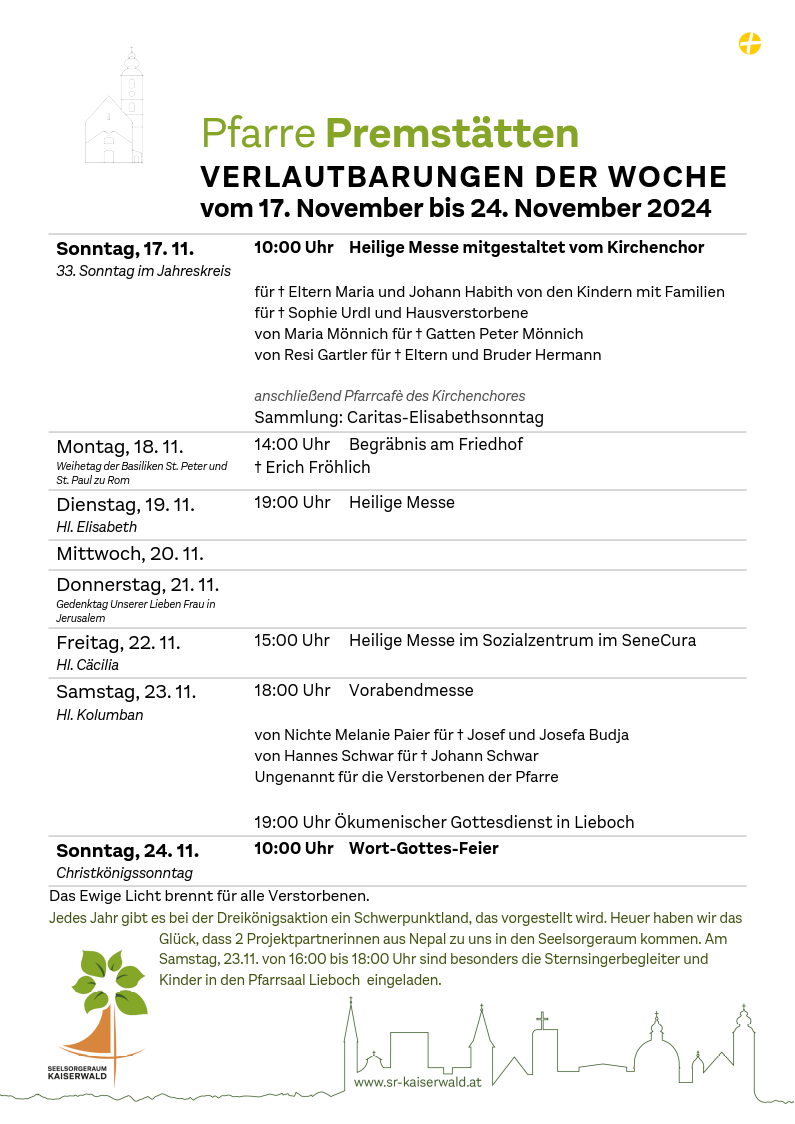 Verlautbarungen der Woche So, 17. 11.–So, 24. 11. 2024