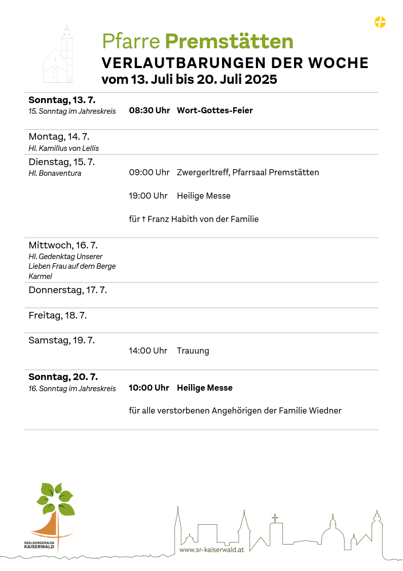 Verlautbarungen der Woche So, 13. 7.–So, 20. 7. 2025