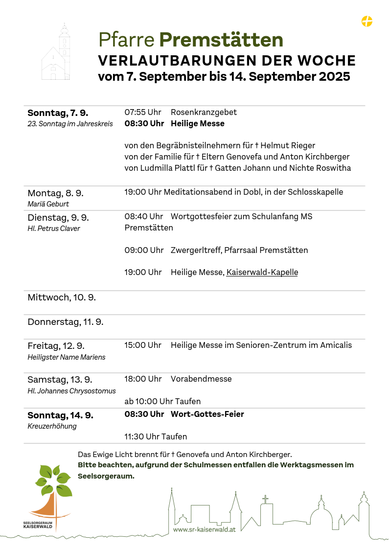 Verlautbarungen der Woche So, 7. 9.–So, 14. 9. 2025