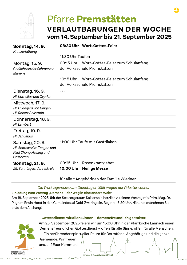 Verlautbarungen der Woche So, 14. 9.–So, 21. 9. 2025