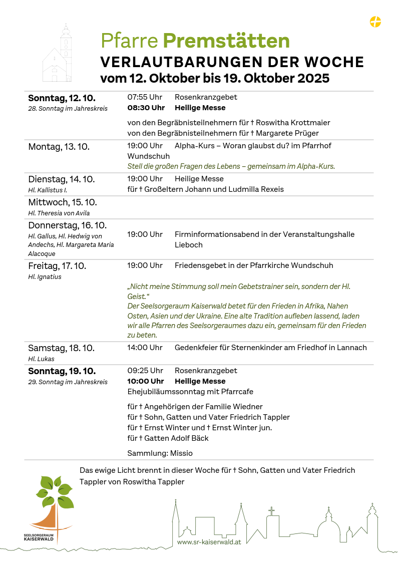 Verlautbarungen der Woche So, 12. 10.–So, 19. 10. 2025