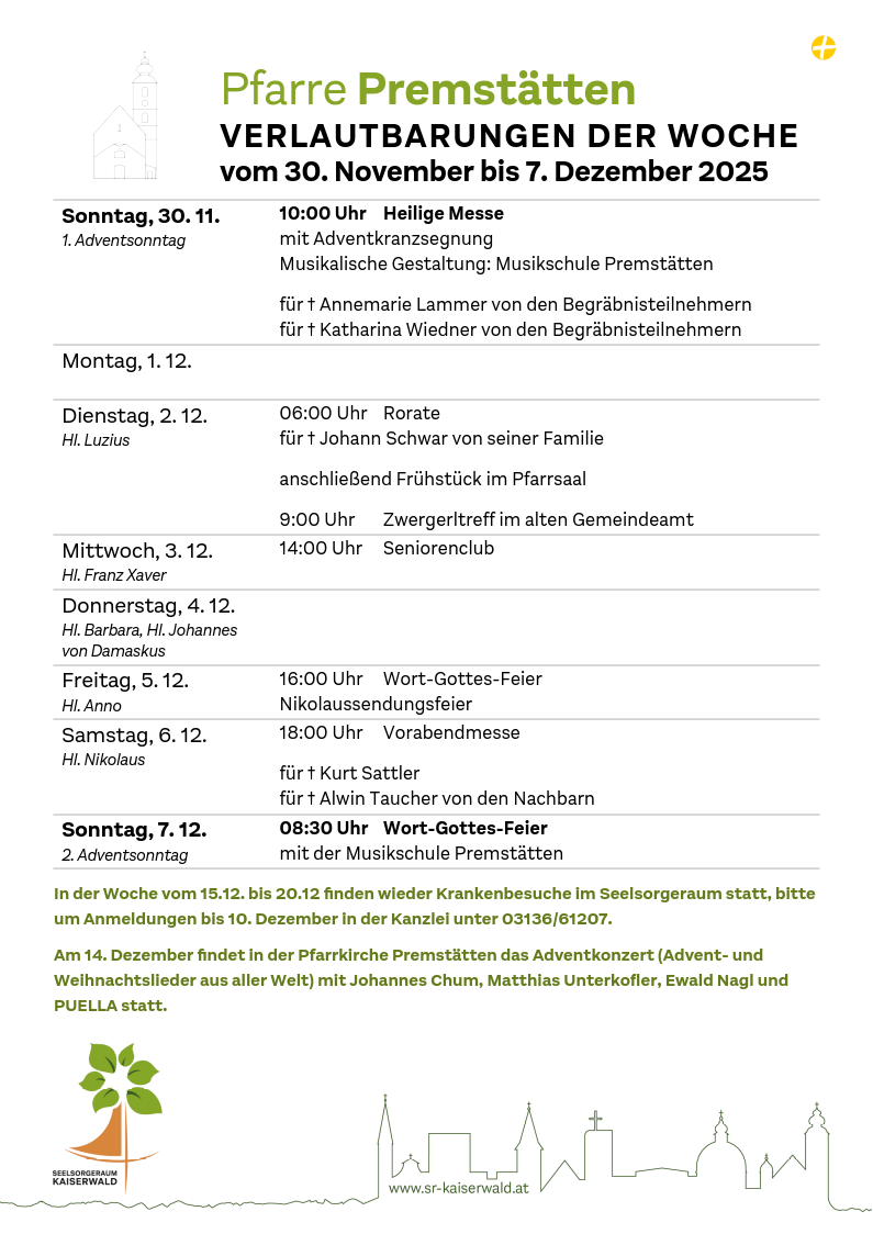 Verlautbarungen der Woche So, 30. 11.–So, 7. 12. 2025