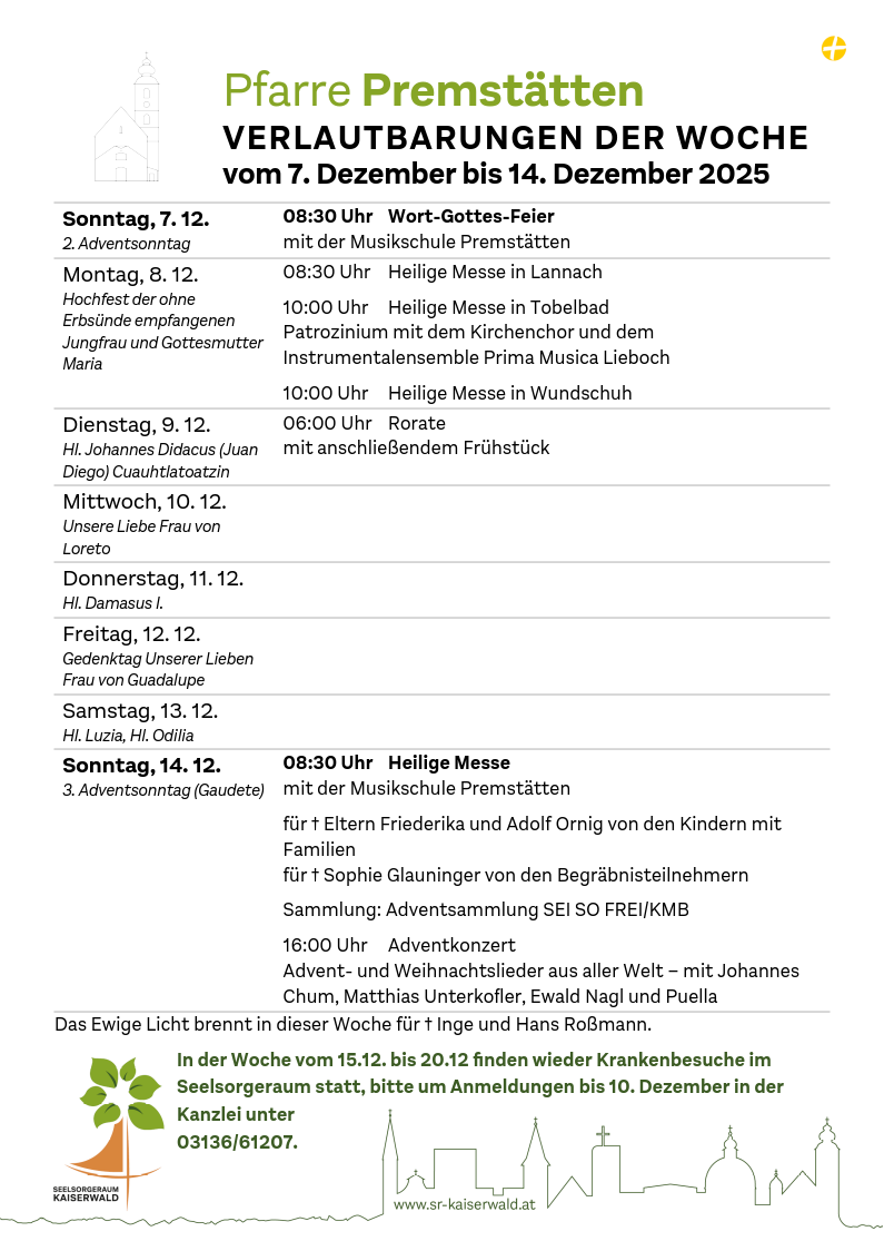 Verlautbarungen der Woche So, 7. 12.–So, 14. 12. 2025
