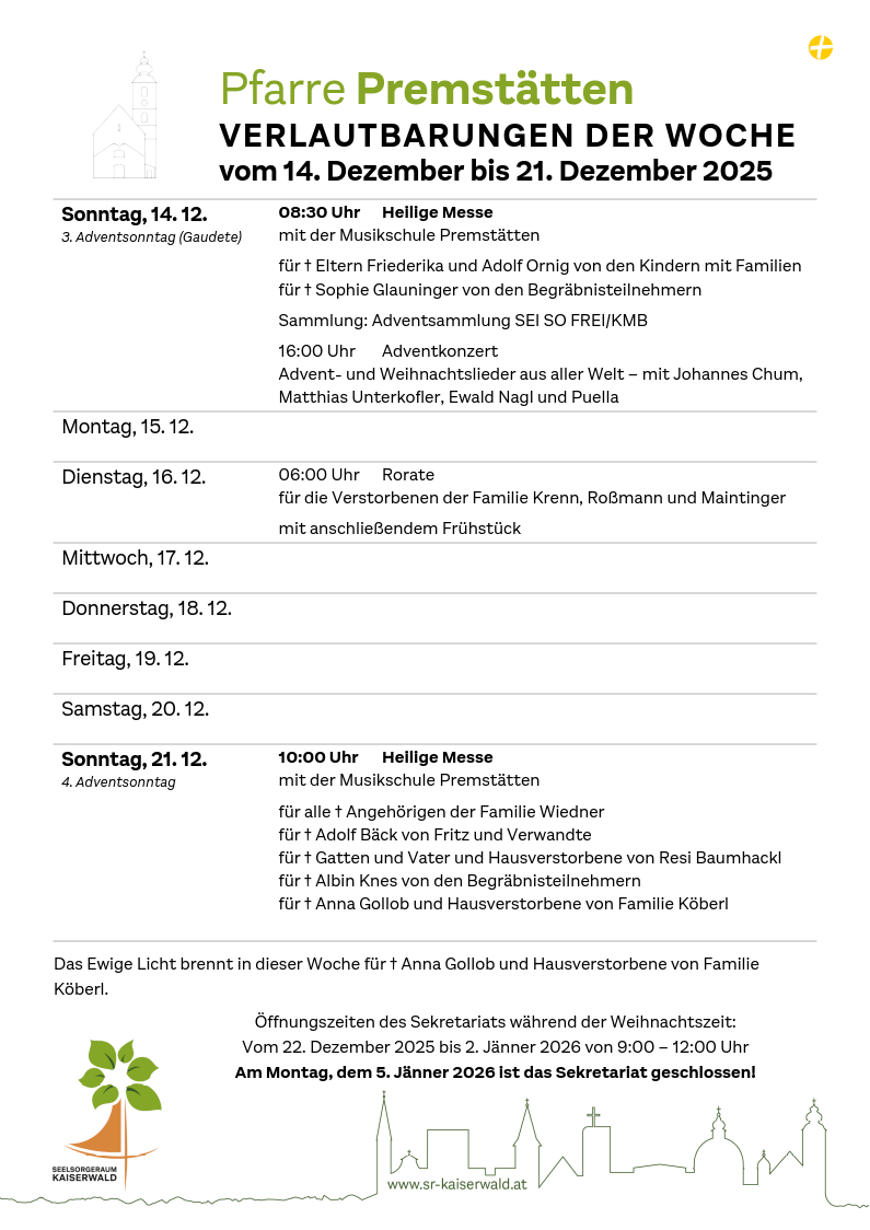 Verlautbarungen der Woche So, 14. 12.–So, 21. 12. 2025