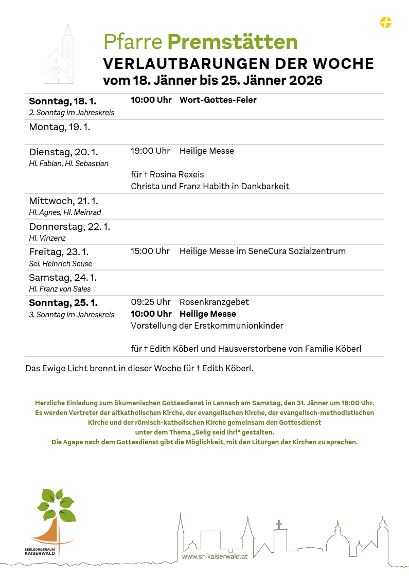 Verlautbarungen der Woche So, 18. 1.–So, 25. 1. 2026