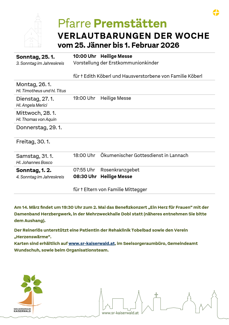 Verlautbarungen der Woche So, 25. 1.–So, 1. 2. 2026