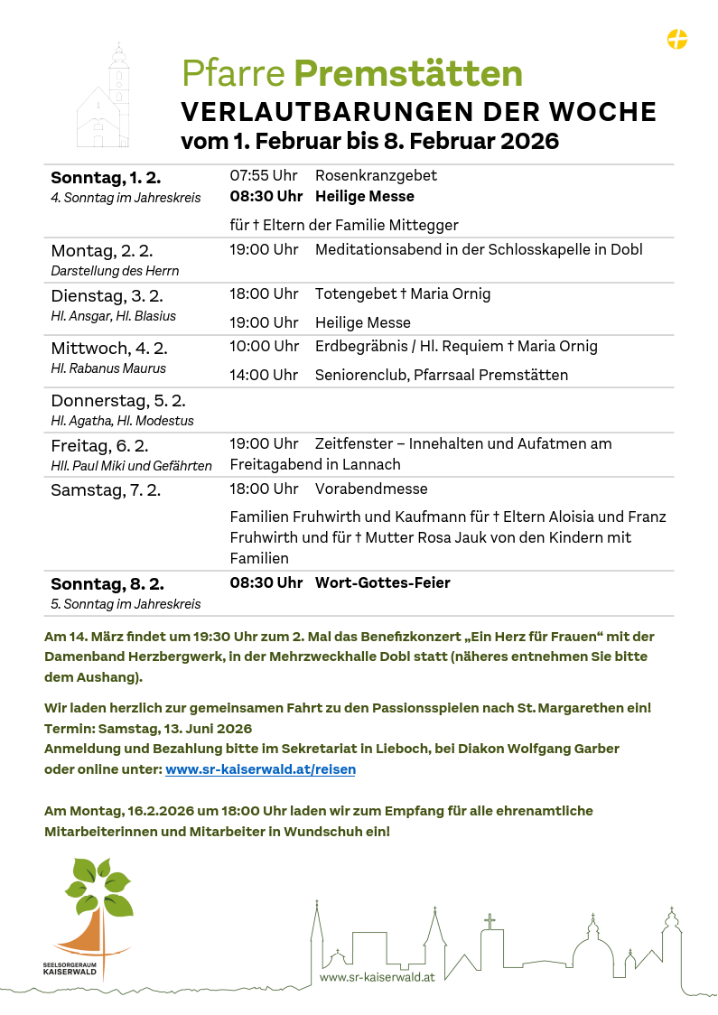 Verlautbarungen der Woche So, 1. 2.–So, 8. 2. 2026