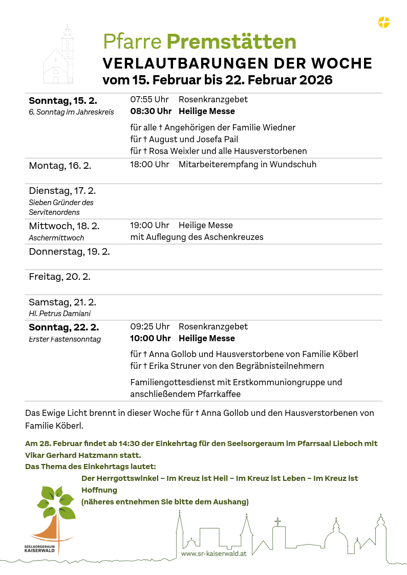Verlautbarungen der Woche So, 15. 2.–So, 22. 2. 2026
