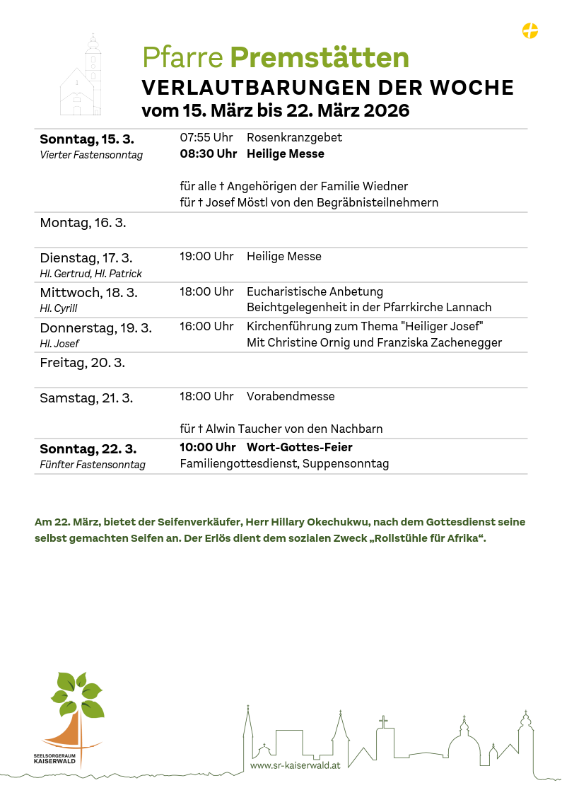 Verlautbarungen der Woche So, 15. 3.–So, 22. 3. 2026