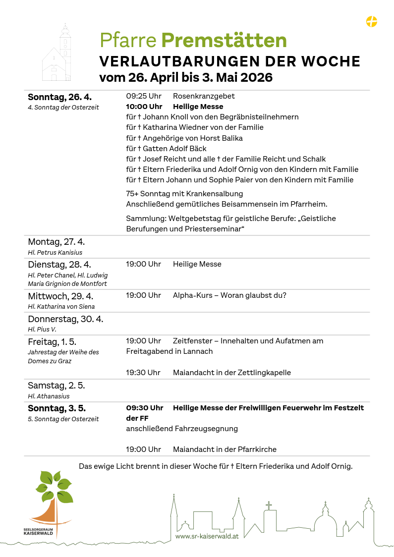 Verlautbarungen der Woche So, 26. 4.–So, 3. 5. 2026