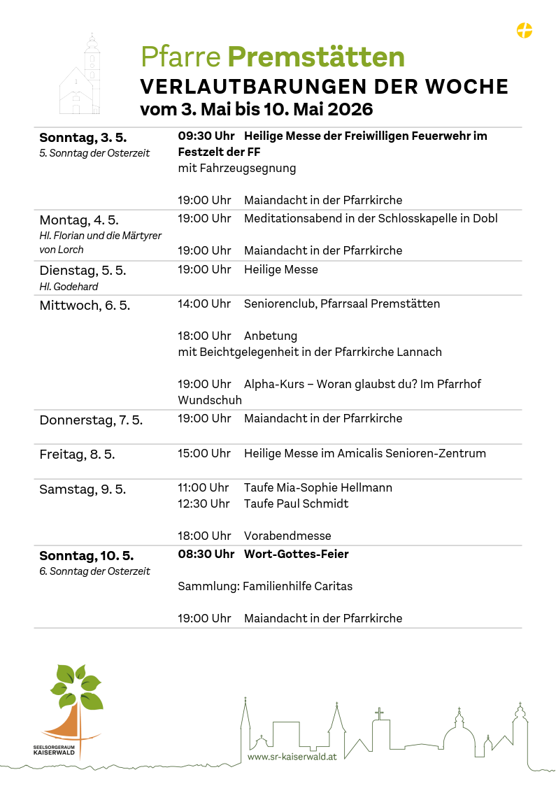 Verlautbarungen der Woche So, 3. 5.–So, 10. 5. 2026