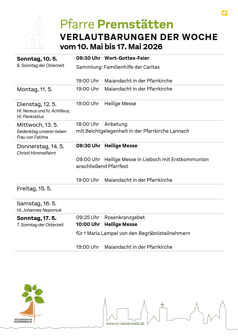 Verlautbarungen der Woche So, 10. 5.–So, 17. 5. 2026
