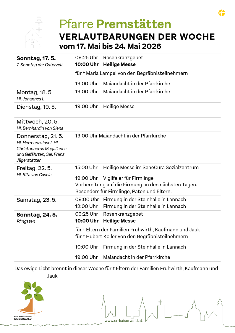 Verlautbarungen der Woche So, 17. 5.–So, 24. 5. 2026