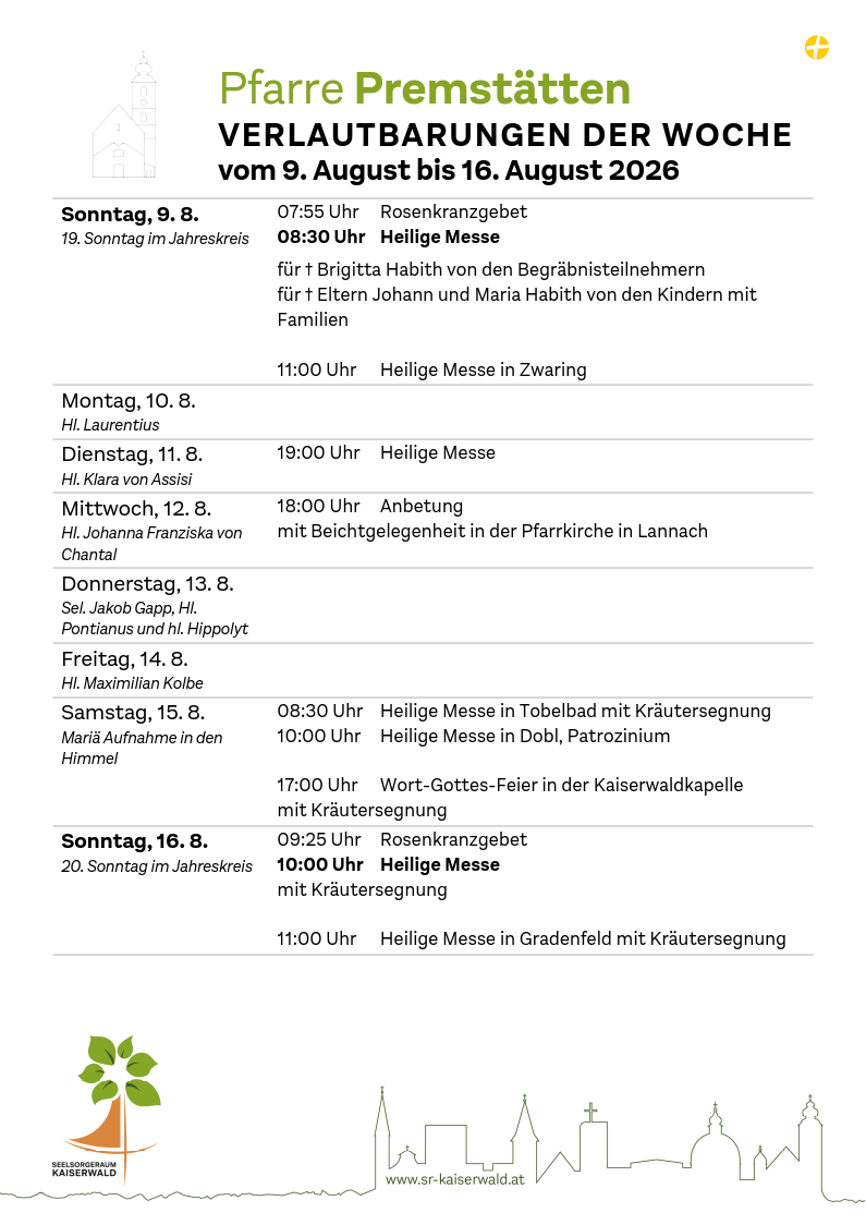 Verlautbarungen der Woche So, 9. 8.–So, 16. 8. 2026