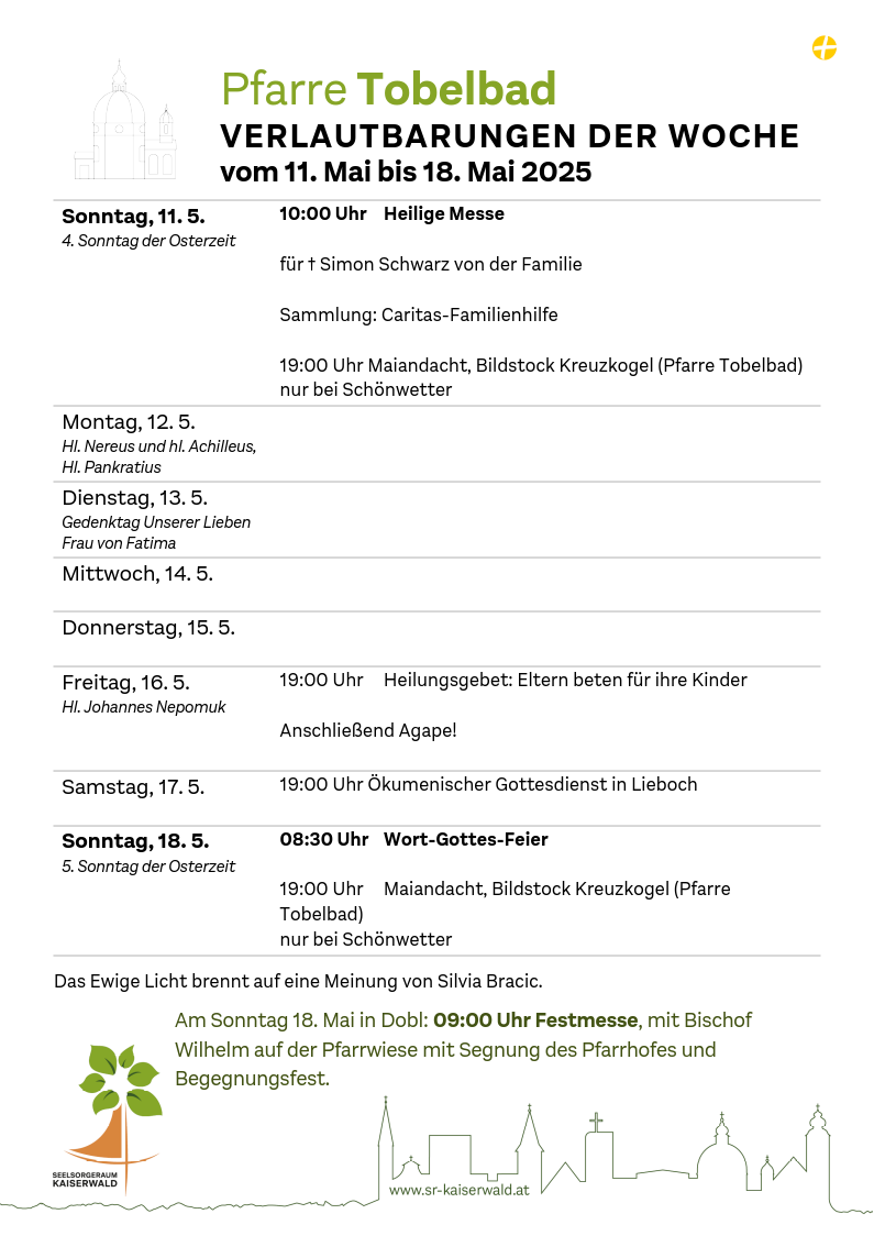 Verlautbarungen der Woche So, 11. 5.–So, 18. 5. 2025