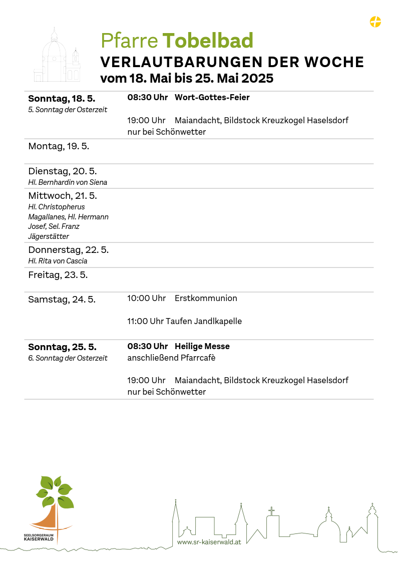 Verlautbarungen der Woche So, 18. 5.–So, 25. 5. 2025