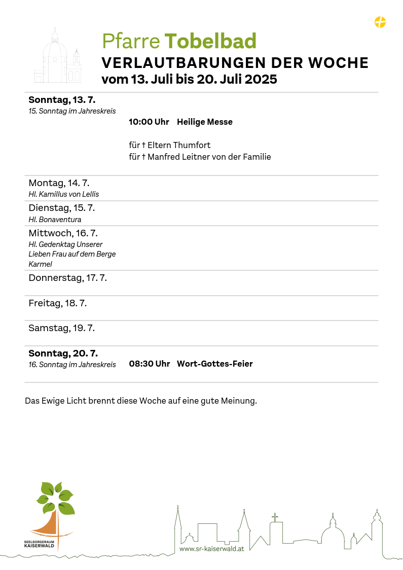 Verlautbarungen der Woche So, 13. 7.–So, 20. 7. 2025