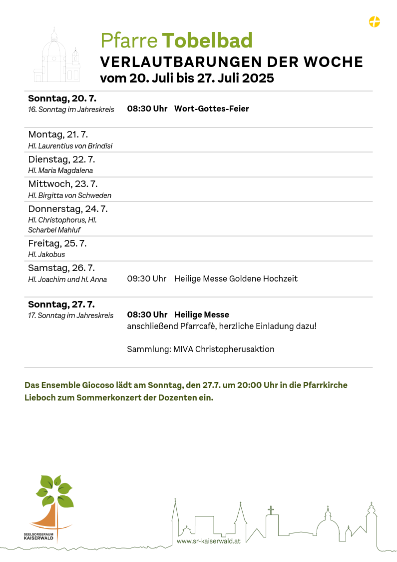 Verlautbarungen der Woche So, 20. 7.–So, 27. 7. 2025