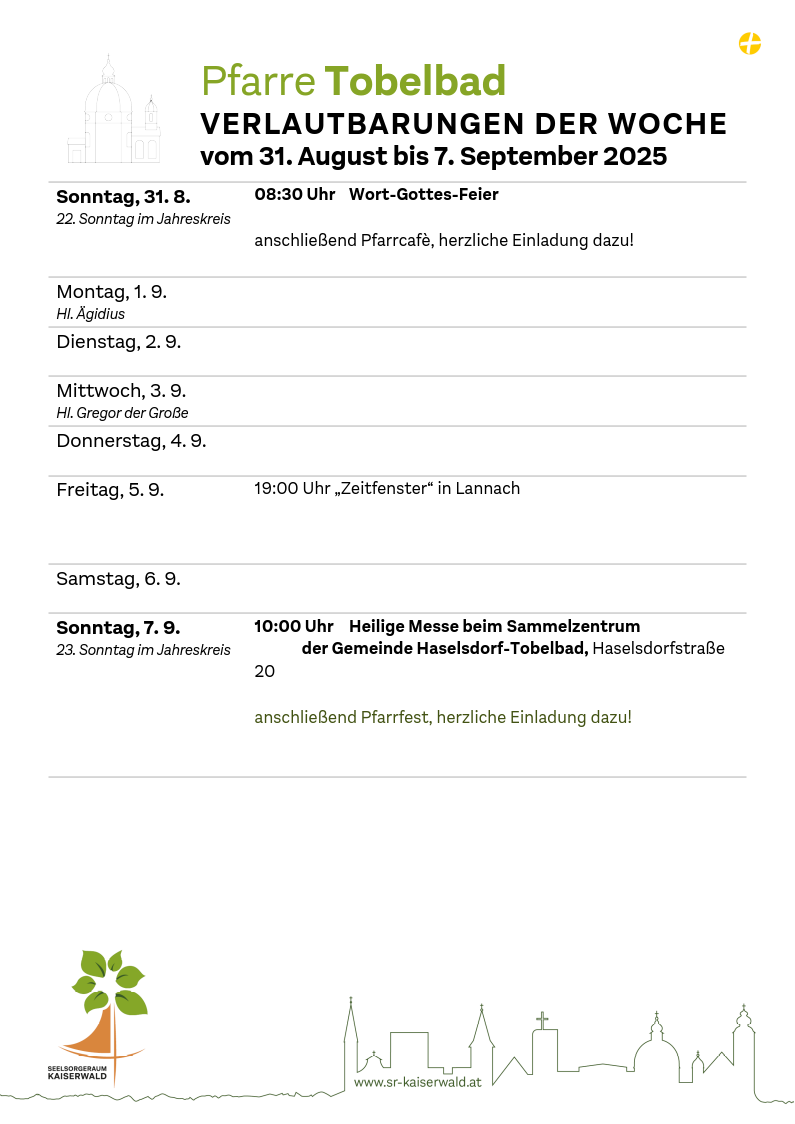 Verlautbarungen der Woche So, 31. 8.–So, 7. 9. 2025