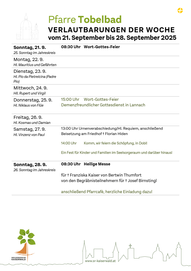 Verlautbarungen der Woche So, 21. 9.–So, 28. 9. 2025