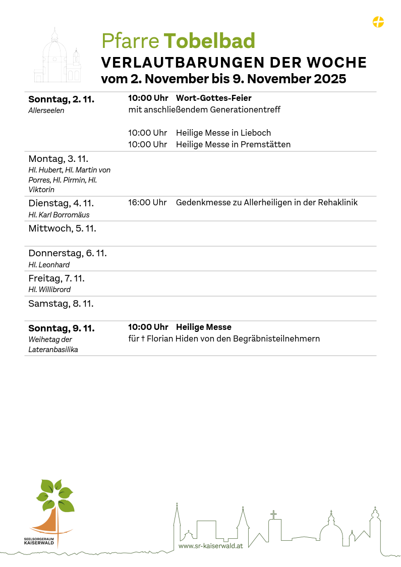 Verlautbarungen der Woche So, 2. 11.–So, 9. 11. 2025