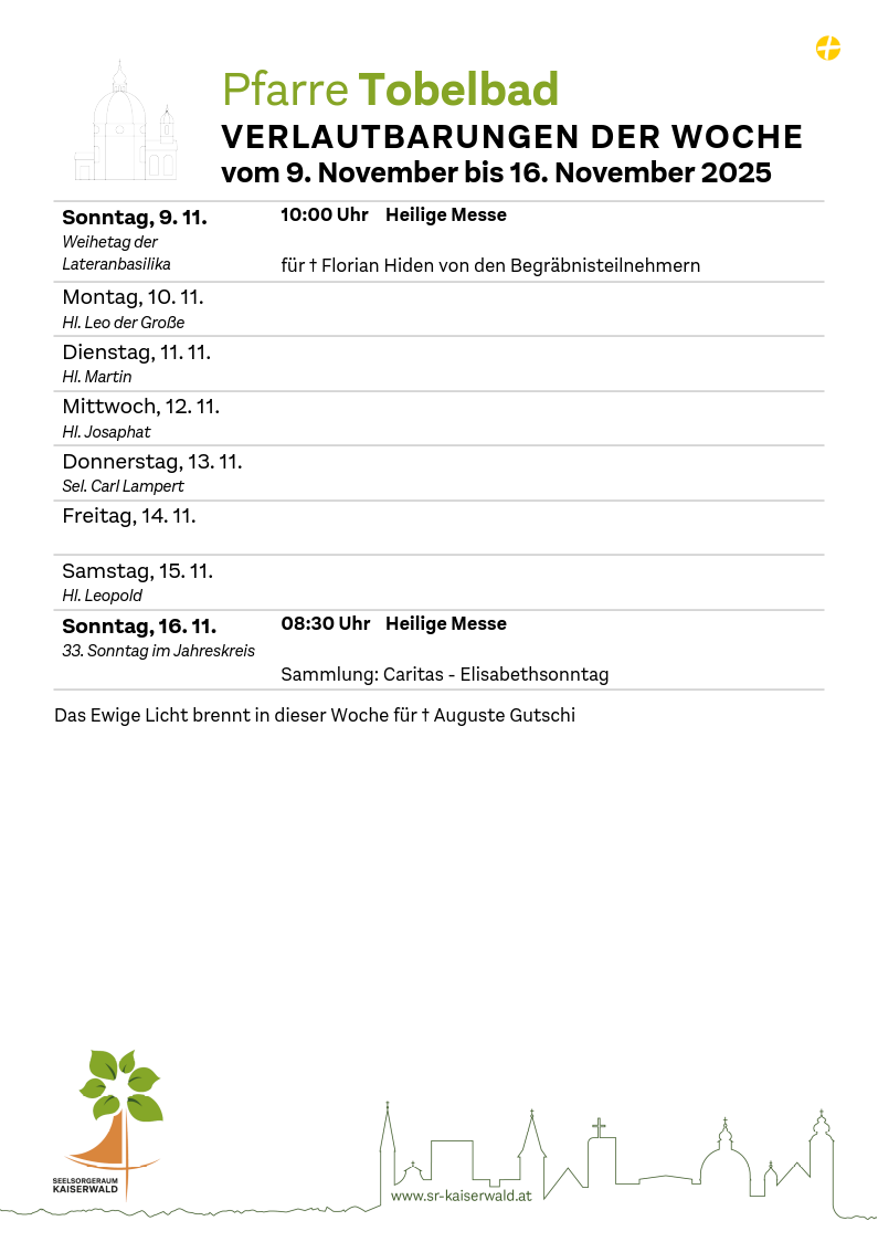 Verlautbarungen der Woche So, 9. 11.–So, 16. 11. 2025