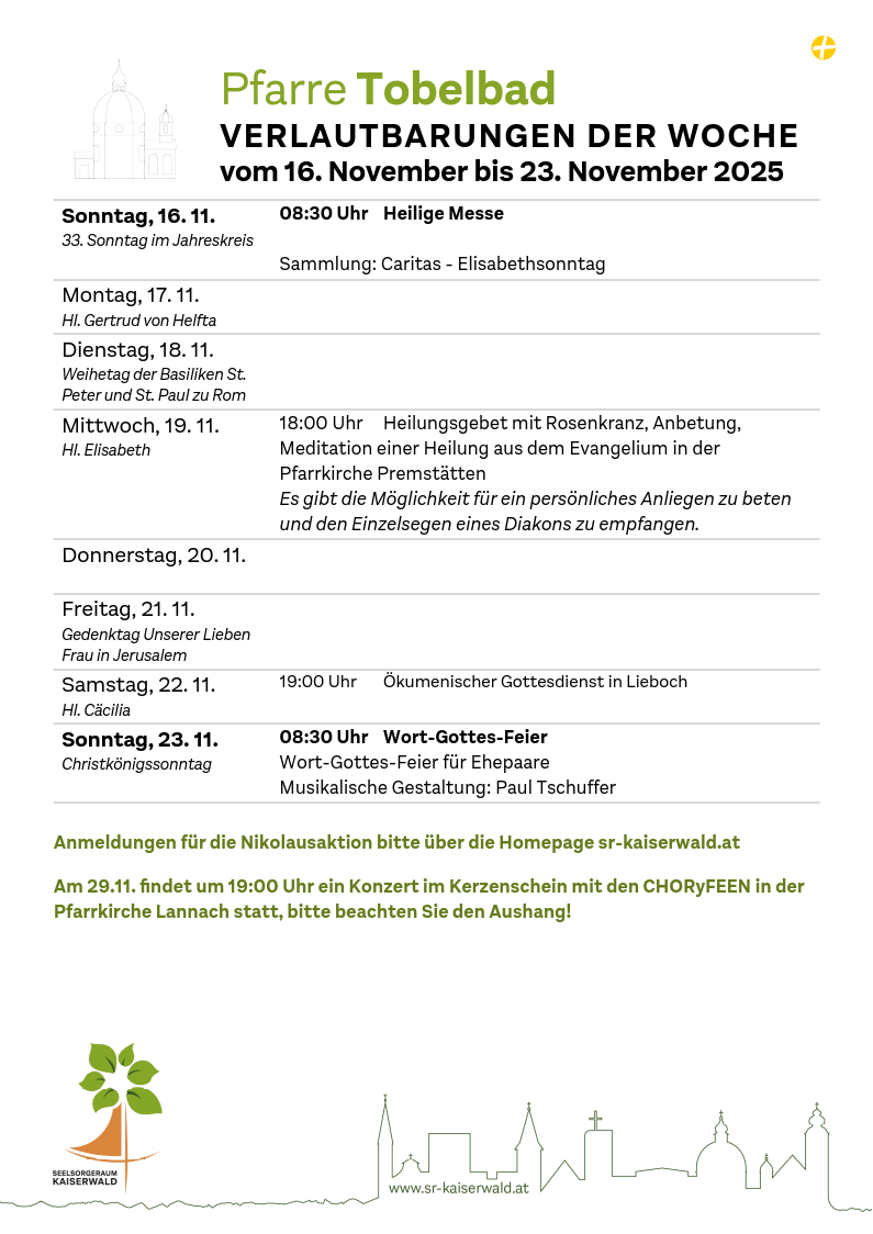 Verlautbarungen der Woche So, 16. 11.–So, 23. 11. 2025