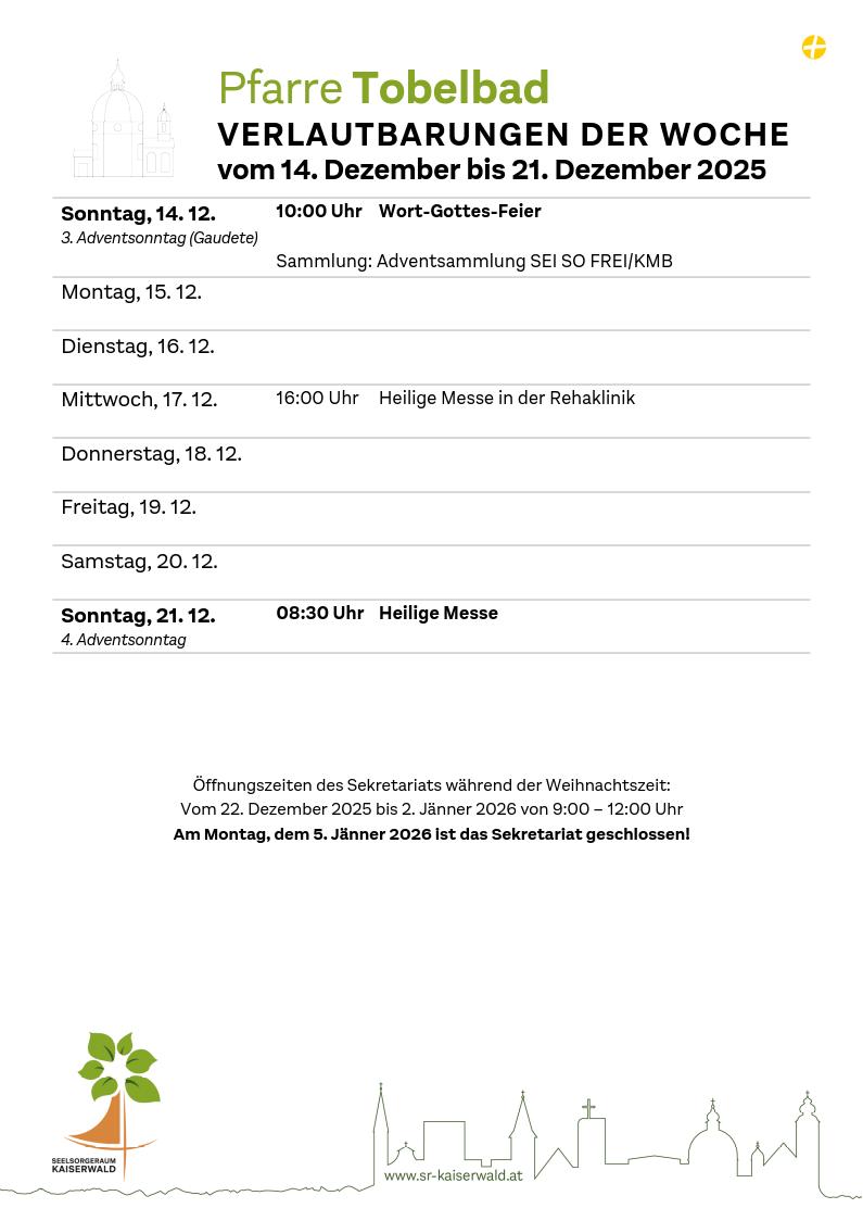 Verlautbarungen der Woche So, 14. 12.–So, 21. 12. 2025