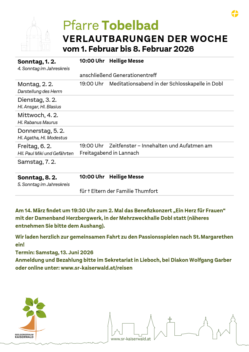 Verlautbarungen der Woche So, 1. 2.–So, 8. 2. 2026