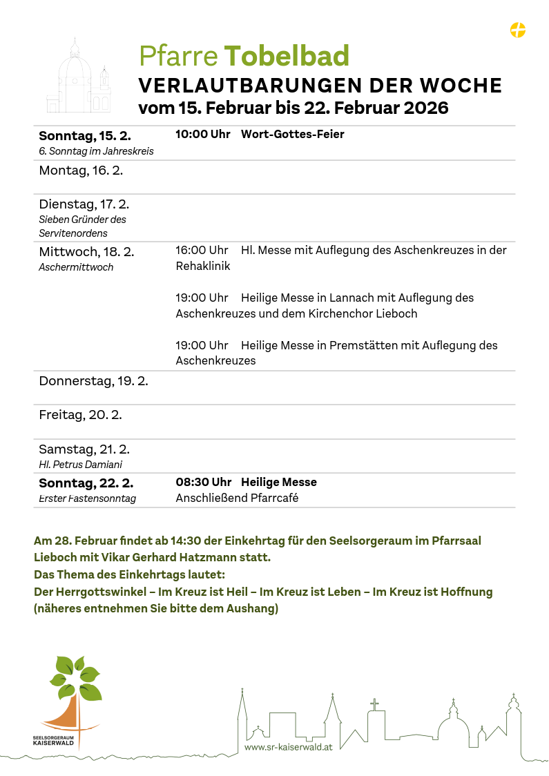 Verlautbarungen der Woche So, 15. 2.–So, 22. 2. 2026