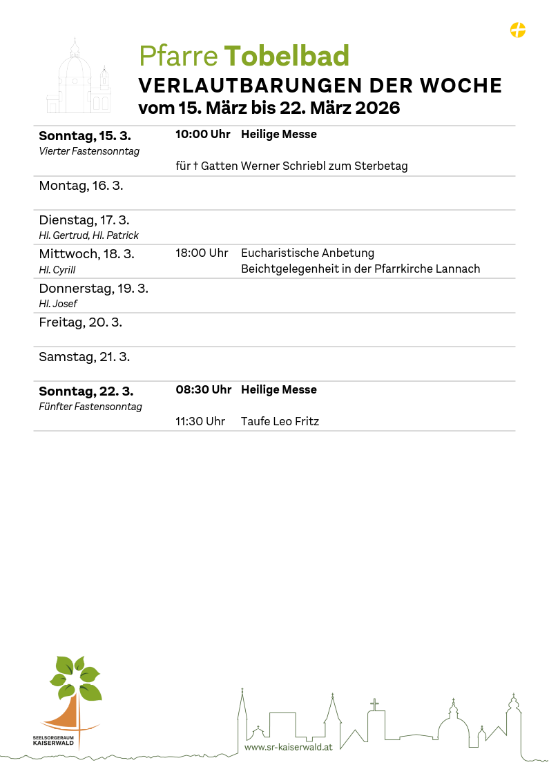 Verlautbarungen der Woche So, 15. 3.–So, 22. 3. 2026