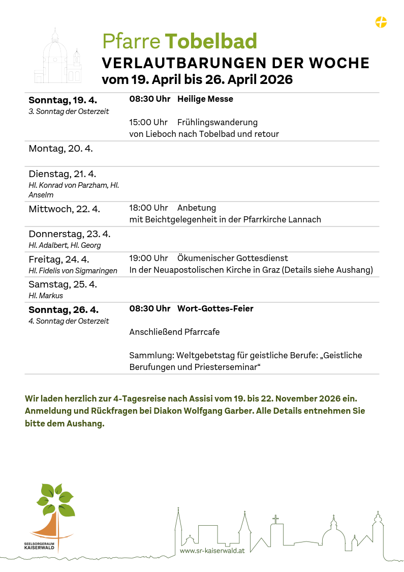 Verlautbarungen der Woche So, 19. 4.–So, 26. 4. 2026