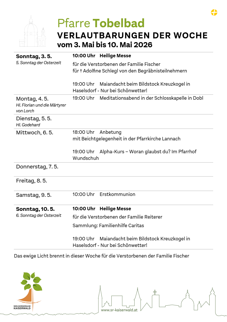 Verlautbarungen der Woche So, 3. 5.–So, 10. 5. 2026