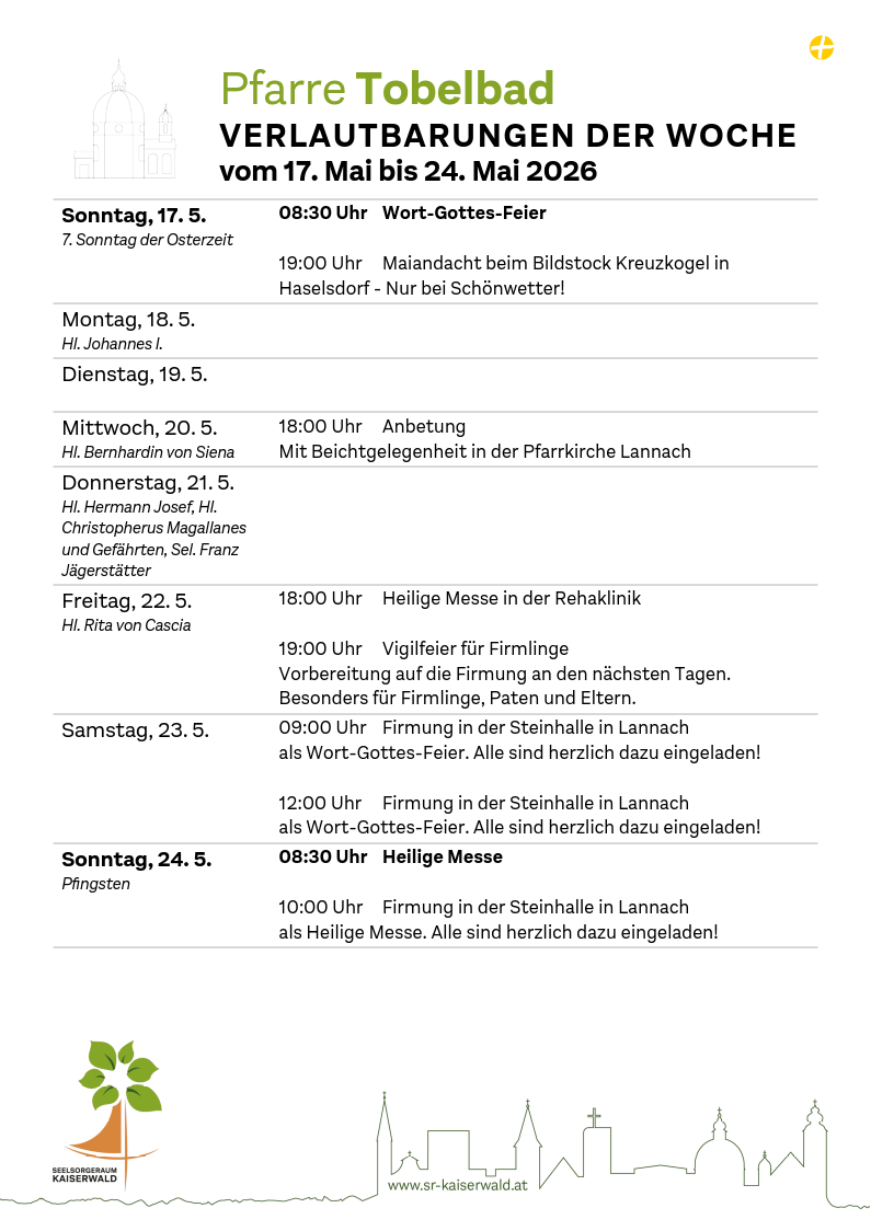 Verlautbarungen der Woche So, 17. 5.–So, 24. 5. 2026