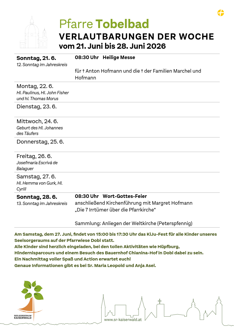 Verlautbarungen der Woche So, 21. 6.–So, 28. 6. 2026