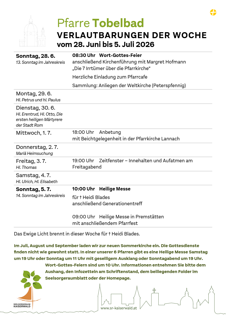 Verlautbarungen der Woche So, 28. 6.–So, 5. 7. 2026