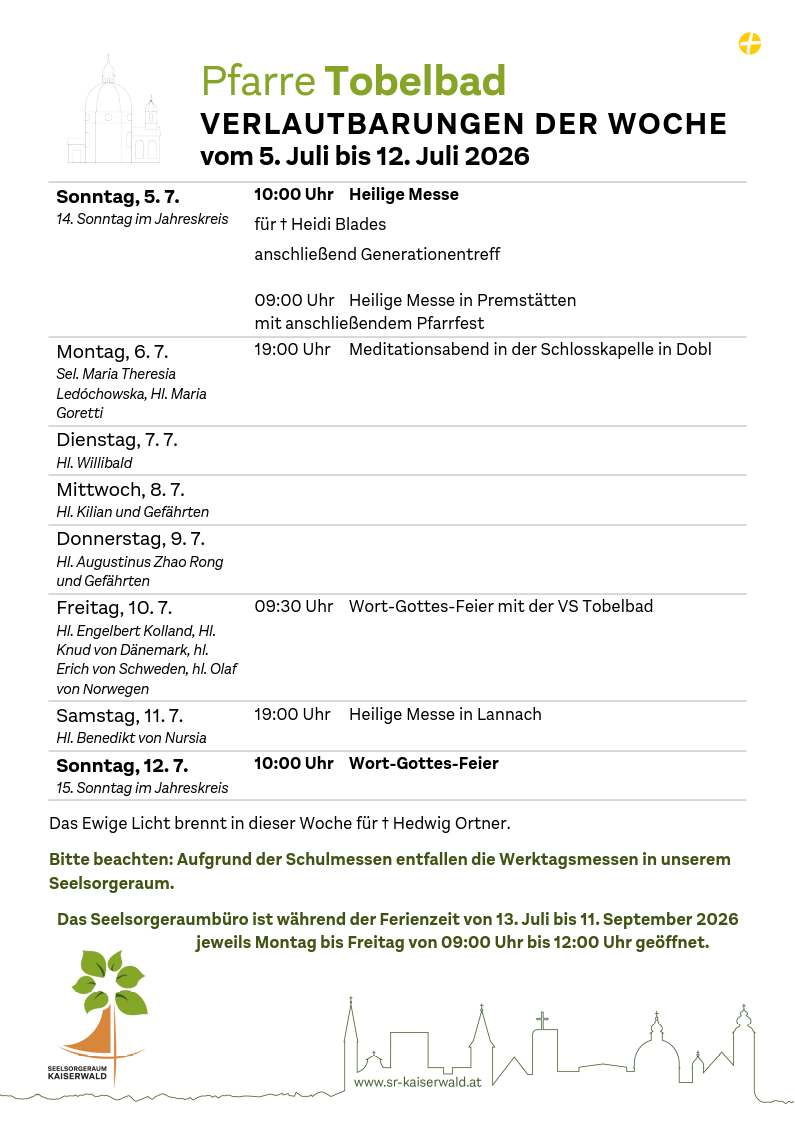 Verlautbarungen der Woche So, 5. 7.–So, 12. 7. 2026