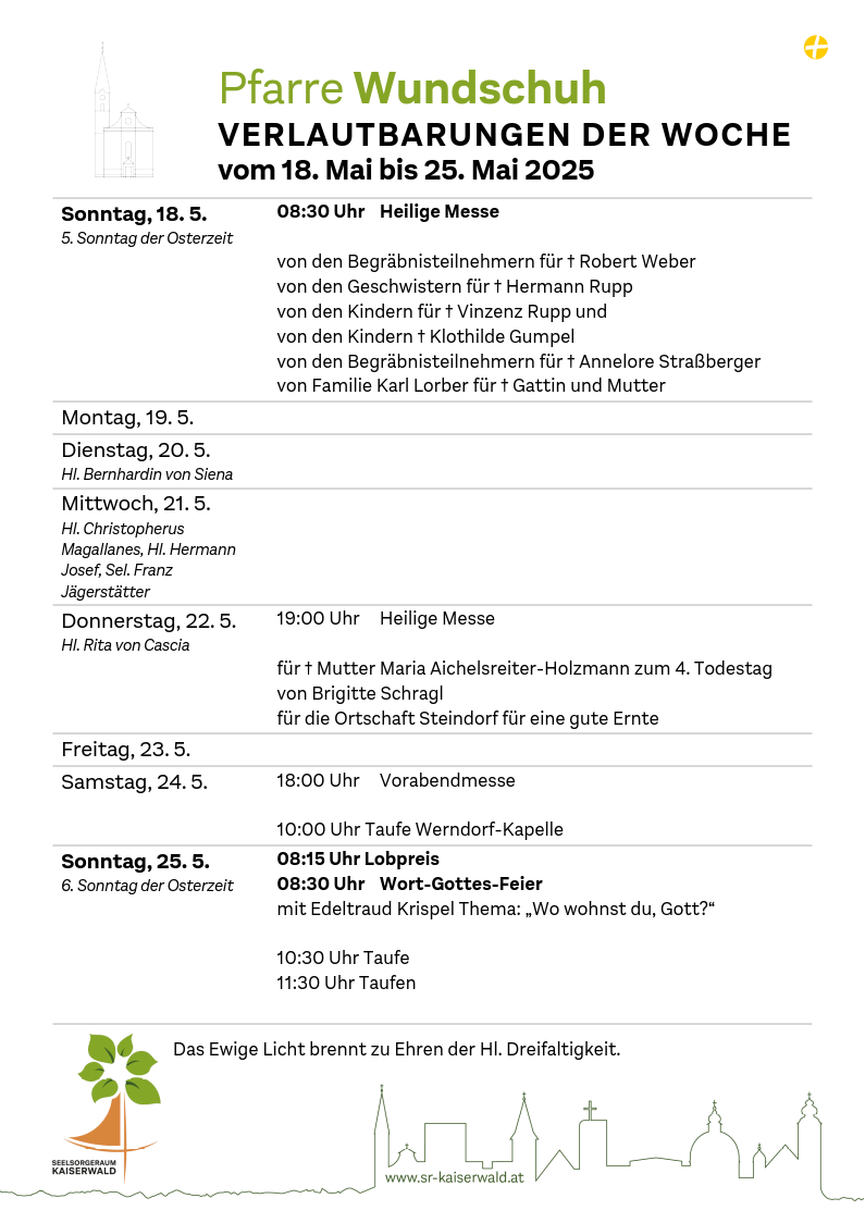 Verlautbarungen der Woche So, 18. 5.–So, 25. 5. 2025