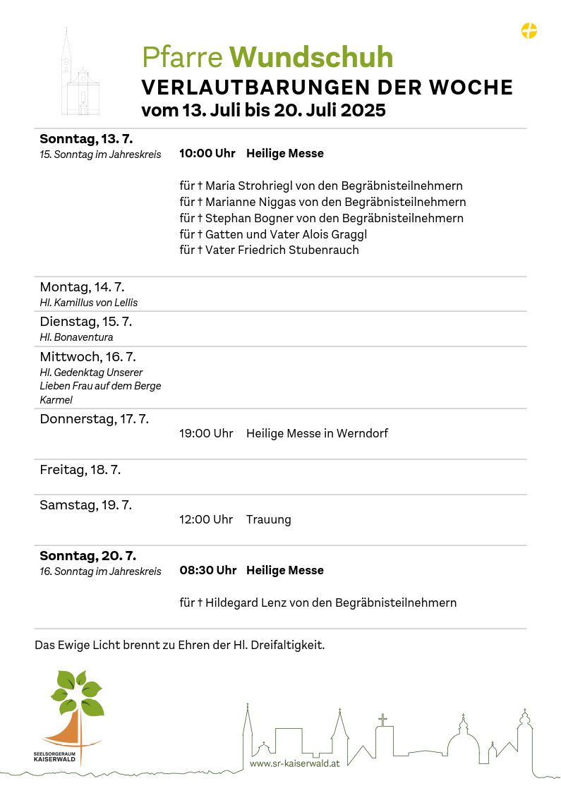 Verlautbarungen der Woche So, 13. 7.–So, 20. 7. 2025