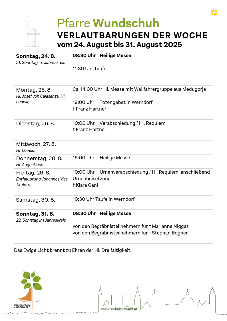 Verlautbarungen der Woche So, 24. 8.–So, 31. 8. 2025