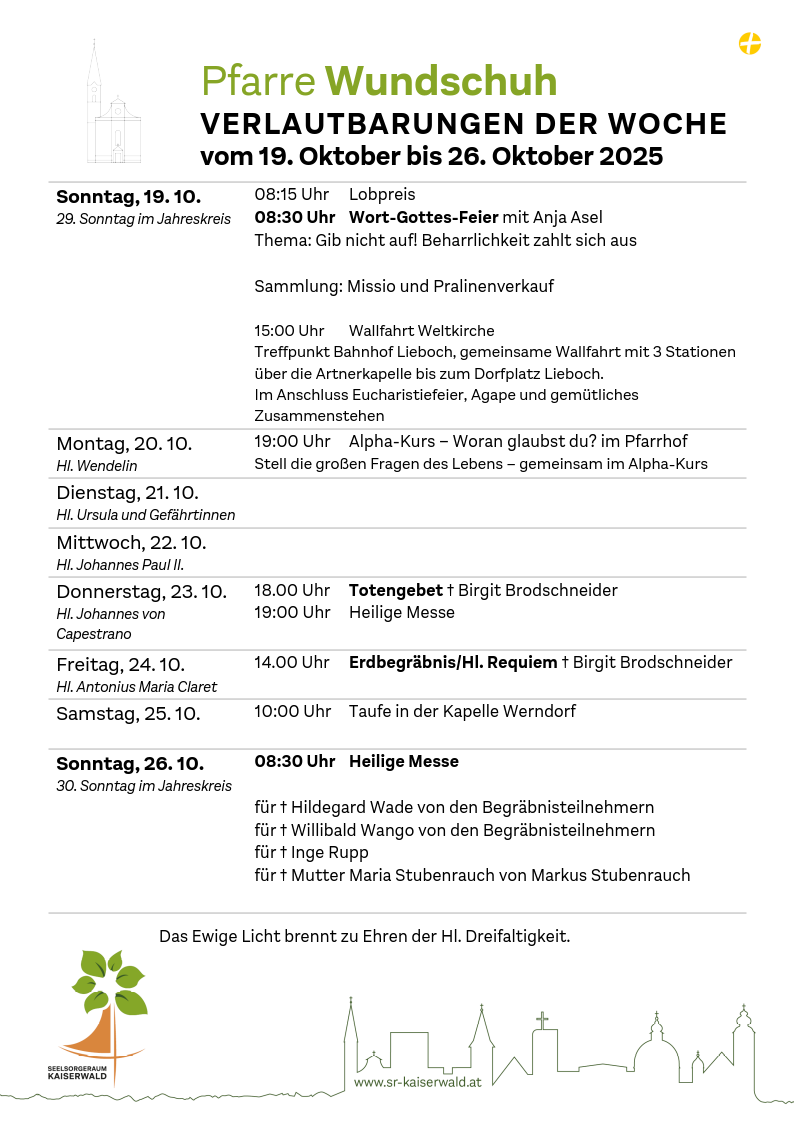 Verlautbarungen der Woche So, 19. 10.–So, 26. 10. 2025